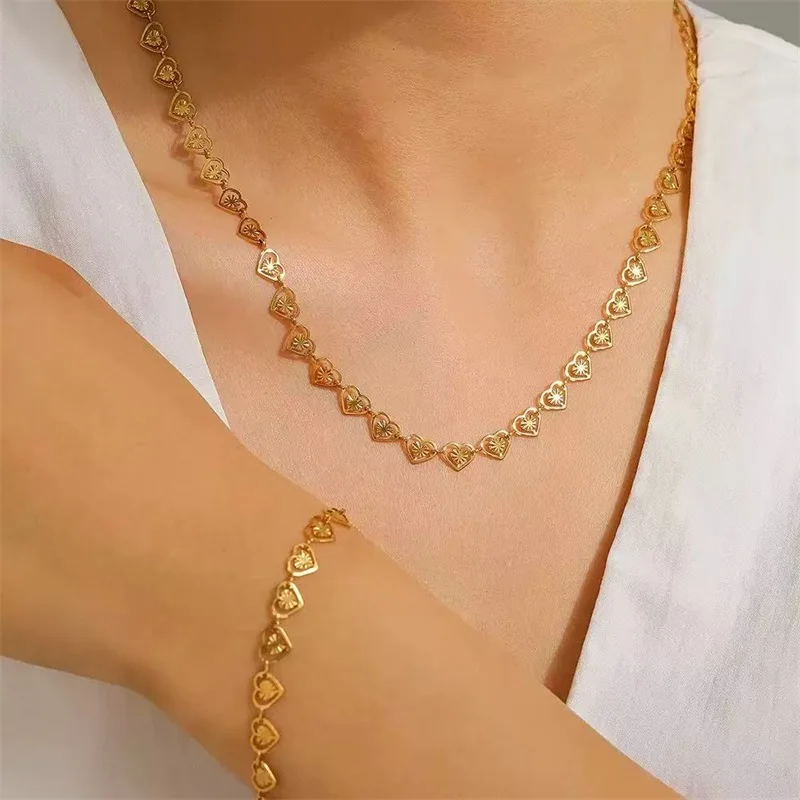 EILIECK 316L Edelstahl Kreatives Herz-Halsketten-Armband-Ohrringe-Set Modischer Goldfarbener Wasserdichter Schmuck für Frauen und Mädchen – Detail 9