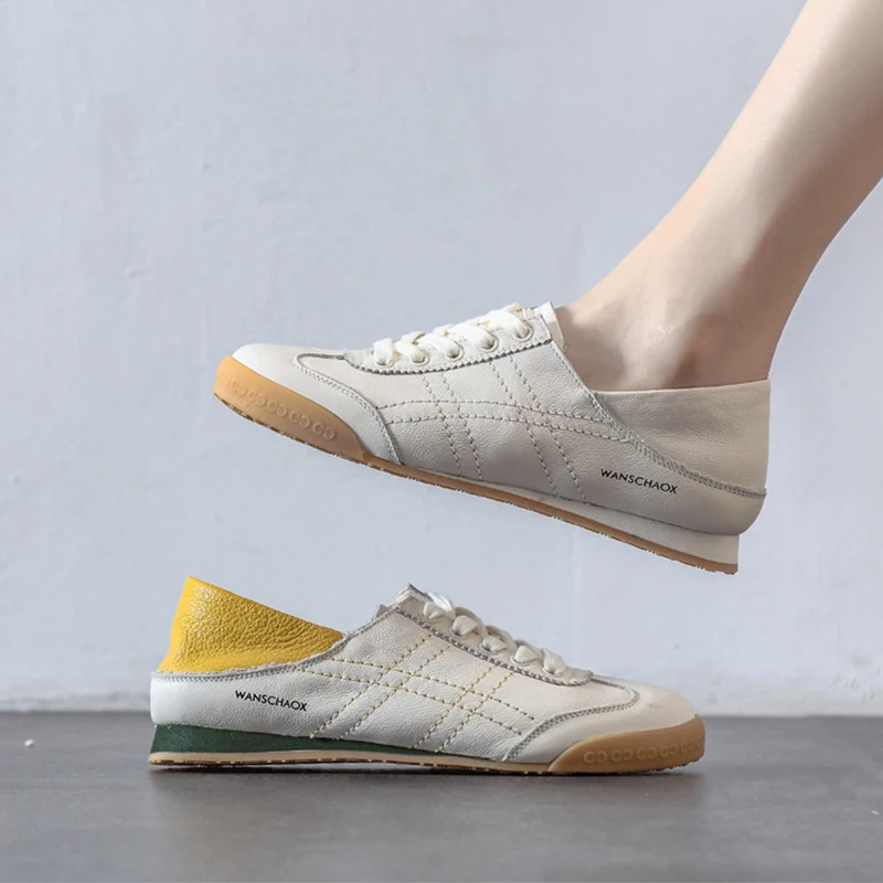 

2026 High Quality New Women's Shoes Soft Sole Comfortable Shallow Mouth Flats Shoes Two Wear Soft Leather White Shoes Women