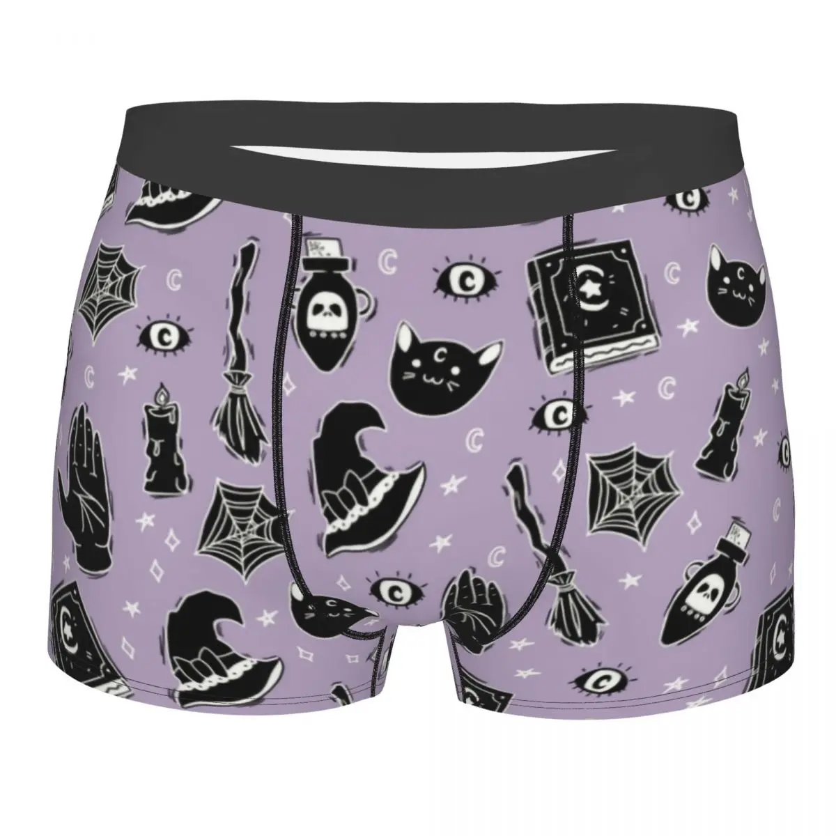 Custom Witchy On Pastel Purple Underwear Men Stretch Halloween Witch Boxer Briefs Shorts Panties Soft Underpants For Homme