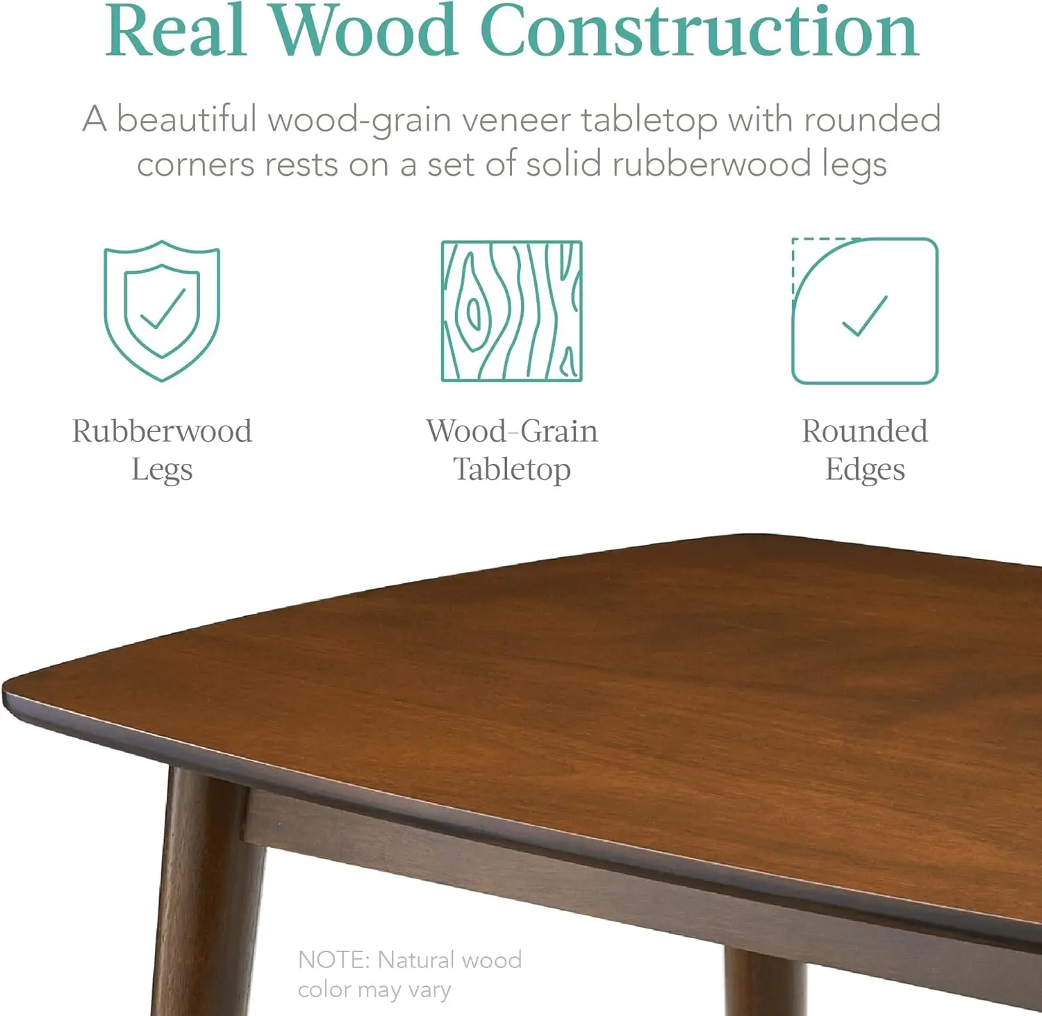 Compact Mid-Century Modern Table & Chair Set for Home, Apartment w/ 4 Chairs, Padded Seats & Backrests, Wooden Frame - Walnut/Li