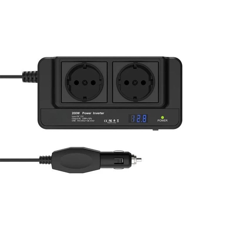 High Quality Hot Selling 4 USB Ports 400W Peak EU Socket Auto Converter Charger Car Power Inverter 200W DC 12V To AC 220V
