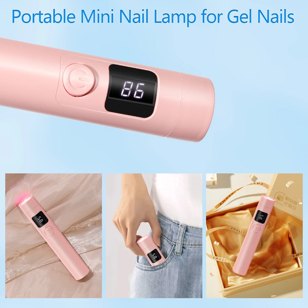Yikoolin portátil portátil lâmpada uv led mini secador de unhas com tela lcd usb para unhas gel usb recarregável luz do prego