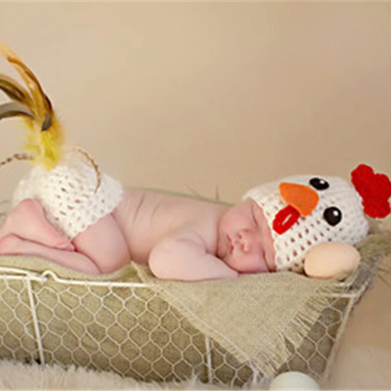 Cute Cartoon Chicken Handmade Knitted Hat Newborn Photography Clothing Prop Accessories Hundred Days Baby Souvenirs Studio Shoot