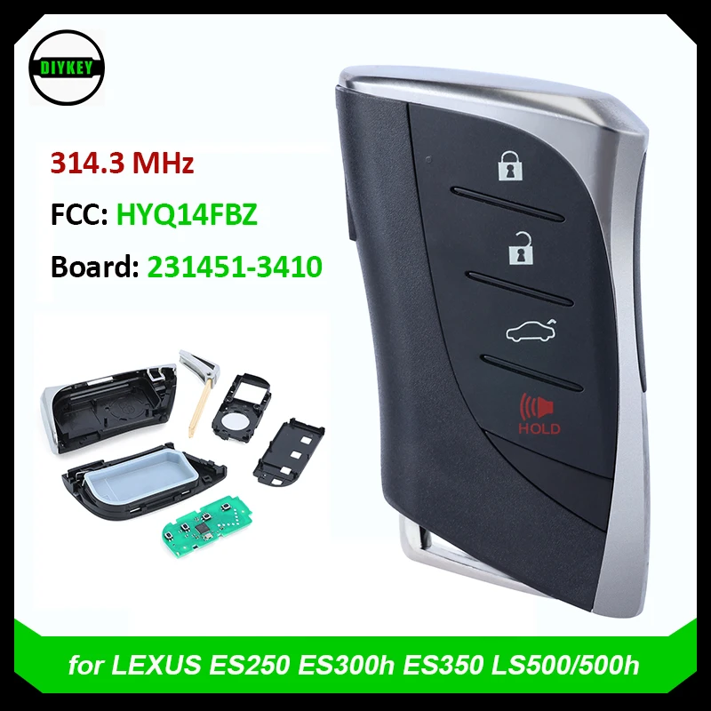 Diykey-keylessエントリーリモートキー、リモートキー、hyq14fbz、lexus es250、es300h、es350、ls500、500h、231451-3410、2020、2021