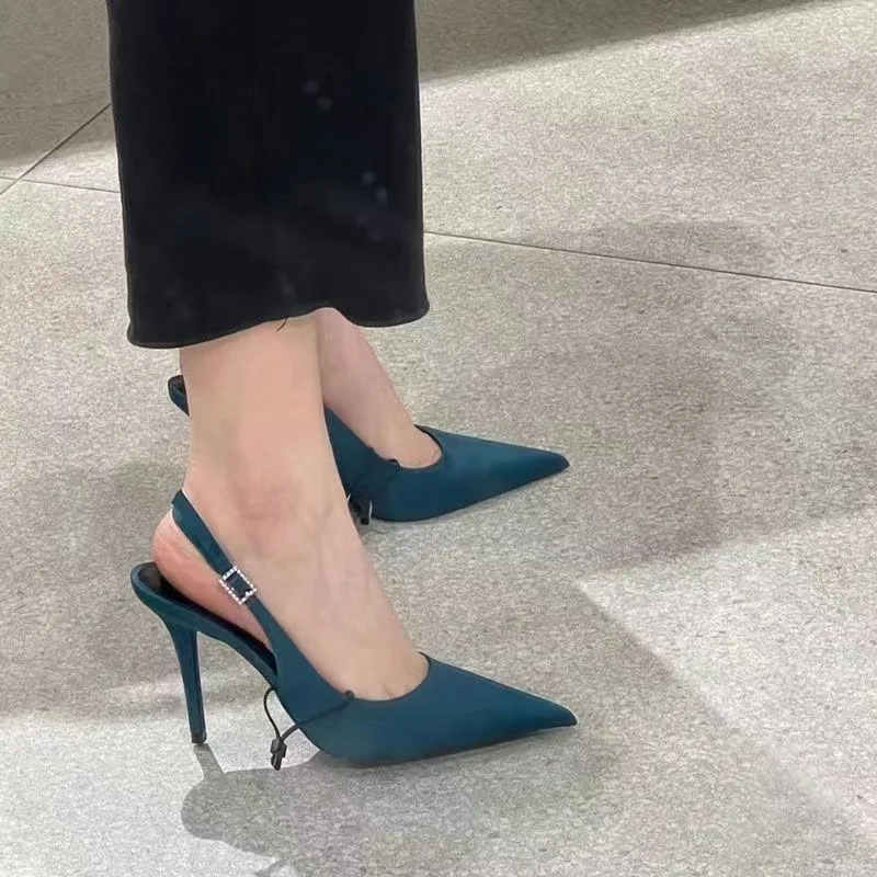 

Blue High Heel Shoes for Female Pointed Fashion Sandals Sexy Thin Heels Slip-on Commuter Shoes Shallow Summer 2023 Women's Pumps