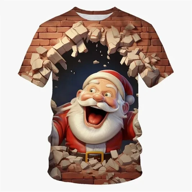 

Cartoon Santa Claus 3D Print Men's T Shirt Fashion Christmas New Year Tee Pullover Casual O-neck Short Sleeve Tops X'mas Clothes