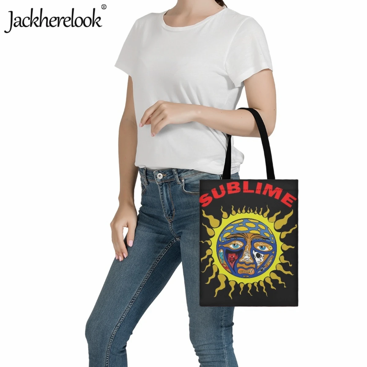 Jackherelook Art Design Sublime Sun Classic Canvas Bag for Ladies Casual Shopping Bag Travel Shoulder Bag Eco Friendly Handbags