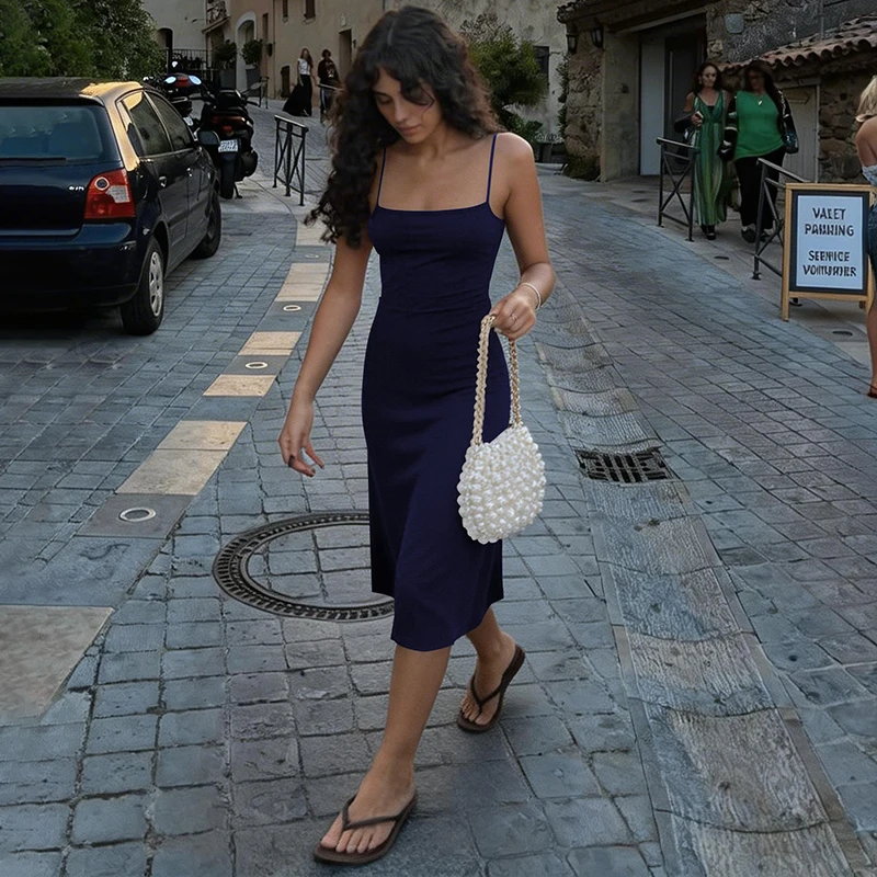 Hugcitar Damen-Kleid, elegant, einfarbig, sexy Midikleid, ärmellos, rückenfrei, Sommerkleidung, Geburtstagsfeier, Urlaub – Detail 39