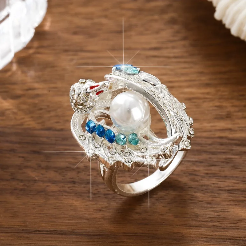 Exquisite Shiny White Swan Pearl Rings for Women Girls Vintage Wedding Engagement Ring Female Jewelry Accessories Gifts