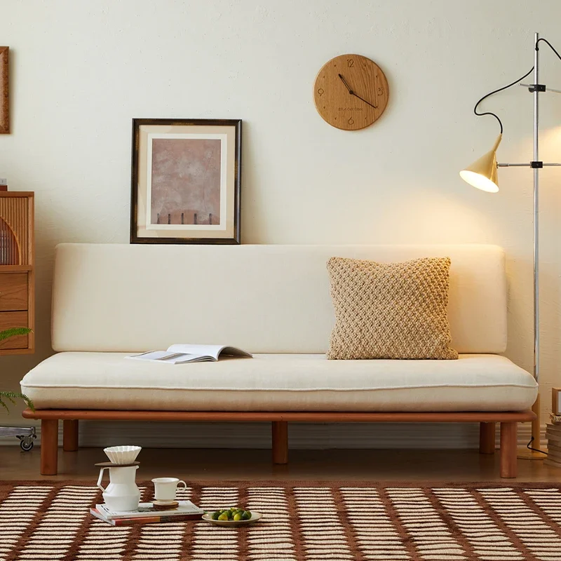 Leisure solid wood sofa, living room small apartment without armrests double fabric sofa