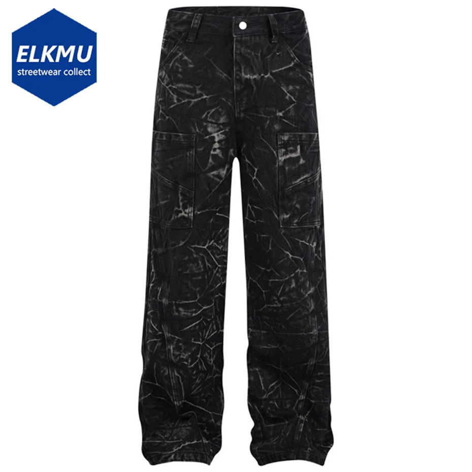 

Lightning Graphic Denim Pants Men Black Blue Baggy Jeans Loose Straight Jeans Trousers Harajuku Hip Hop Jeans