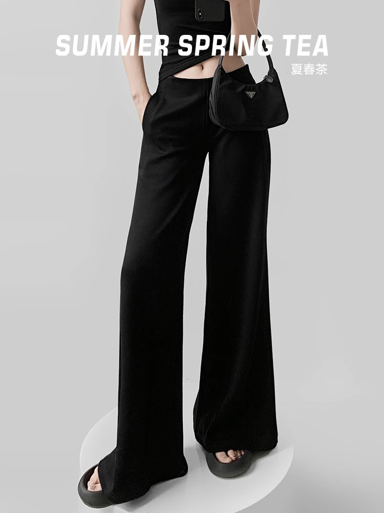 Losse wijde pijpen uitlopende sportbroek Dames zomer lente thee lage taille rechte micro uitlopende losse gevoel vloerlengte broek