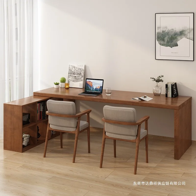 HYS solid wood desk bookcase integrated modern lattice cabinet desk home bedroom study semi-enclosed workbench