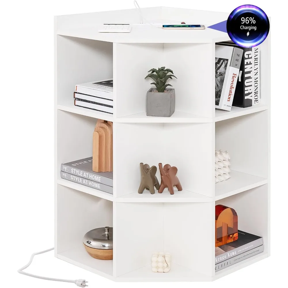 

3-Tier Corner Cabinet with Charging Station,Corner Shelf with 9 Cubbies,2 USB Ports & 4 Outlets, Cube Bookshelf,for Small Spaces