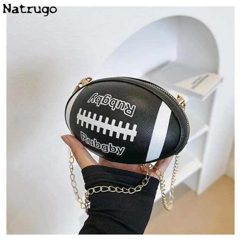 Cute Cartoon Rugby Style Crossbody Bag For Women 2024 New Shoulder Bags Purses And Handbags Leather Designer Ball Chain Bag