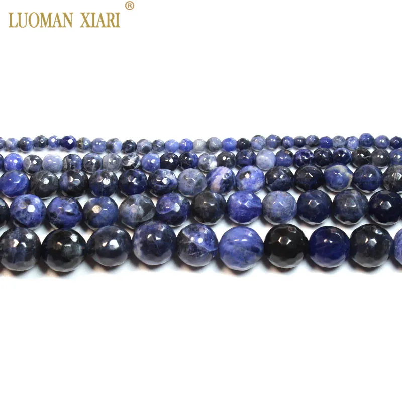 Wholesale Natural Faceted Blue Sodalite Round Stone Beads For Jewelry Making DIY Bracelet Necklace 4/ 6/8/10/12 mm Strand15\'\'