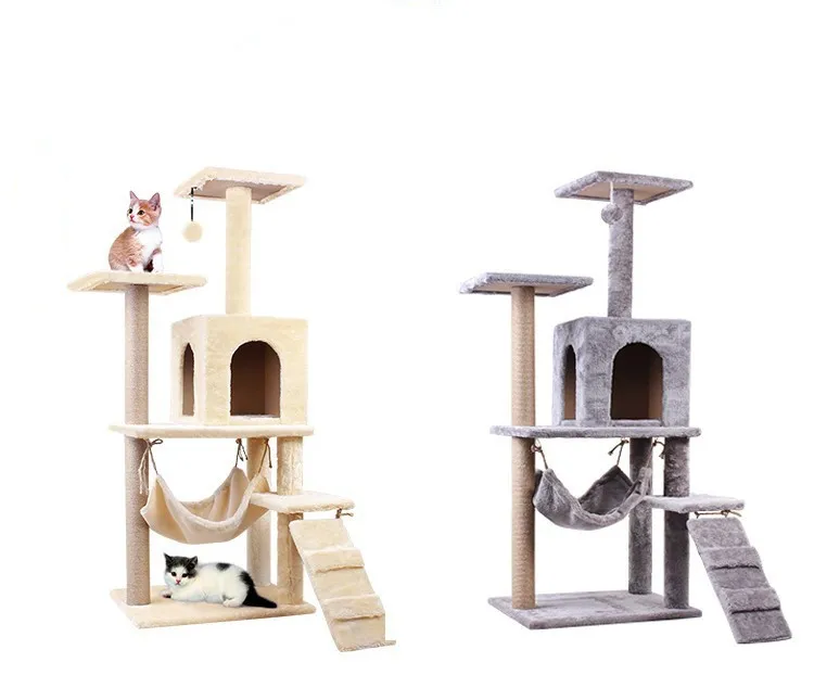 Multi-Level Cat Tree Condo Cat Entertainment Scratching Post Tower With Scratching Board Padded Plush Dangling Ball