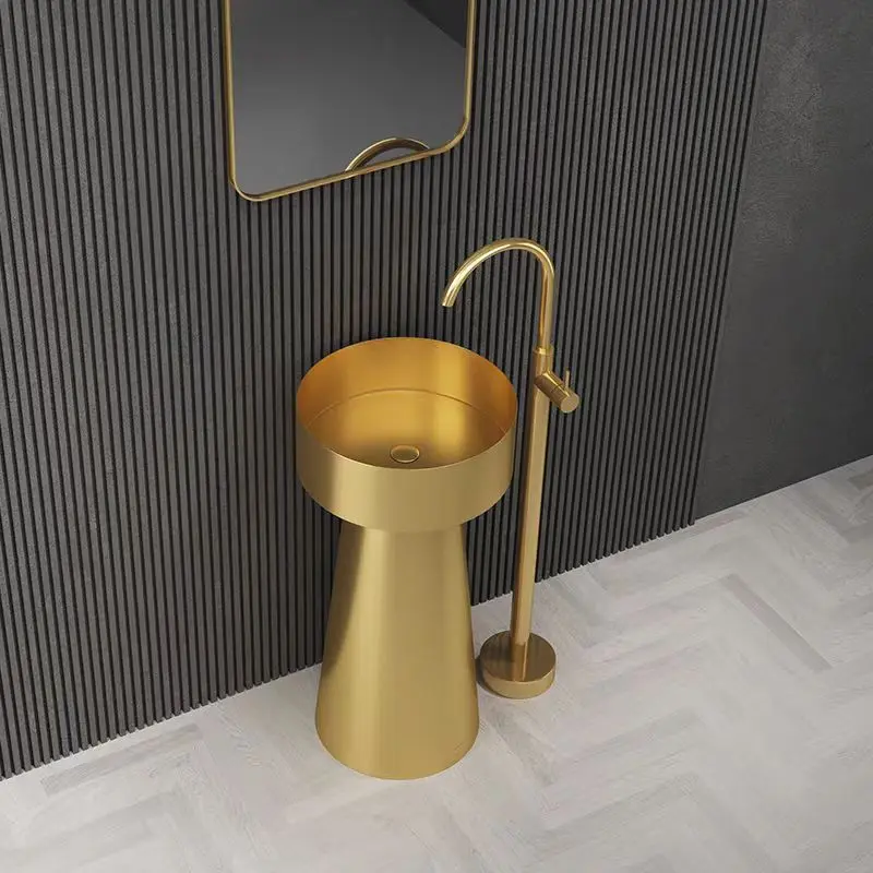 Luxury Bathroom sink Modern SUS304 Stainless steel Floor standing washbasin Lavabo Brushed Rose gold 400*400*800mm hand basin