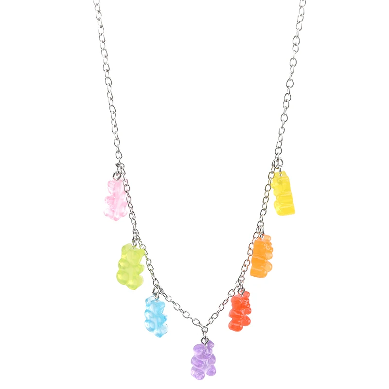 7 colores Arco Iris orgullo lindo oso de gelatina collares de goma para mujeres niñas Cool Punk Hip Hop collares de resina Accesorios