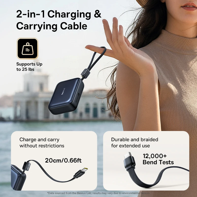 Baseus 45W Power Bank 20000mAh Wbudowany kabel USB-C, mniejszy, szybki, przenośny do iPhone 18 17 Pro Max Duo Samsung S26 Ultra — zdjęcie produktu 5