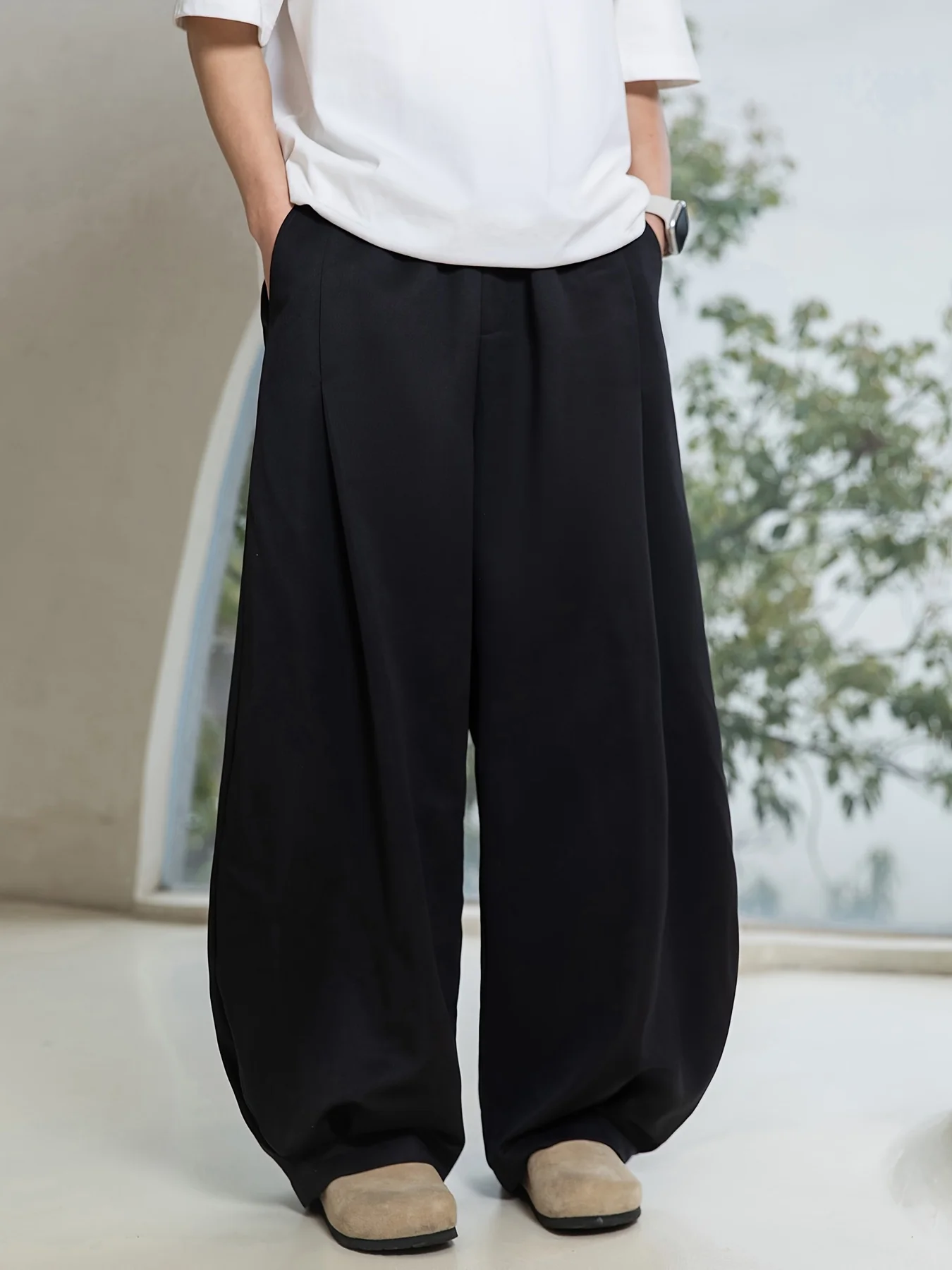 

Мужские широкие брюки, однотонный свободный комбинезон нейтрального коричневого цвета, повседневная и официальная одежда, повседневная или официальная одежда