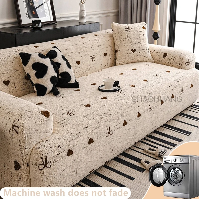 High Elasticity and Anti Slip Sofa Cover Made of Comfortable Cotton Fleece for Warmth Fully Wrapped with Dust-proof Cover Cloth