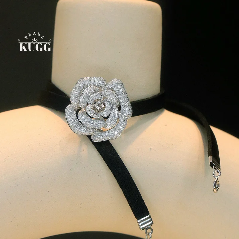 

KUGG 100% 18K White Gold Pendant Luxury Flower Shape 1.42carat Real Natural Diamond Necklace Pendant for Women Fine Jewelry