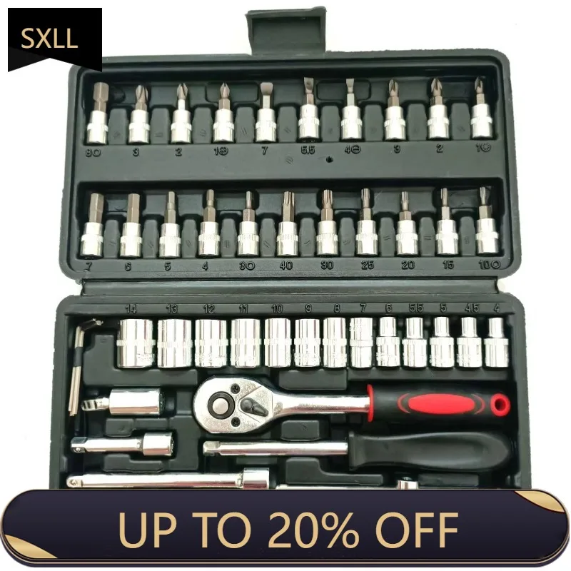 

SXLL 46 Pieces 1/4 Inch Torque Wrench Carbon Steel Plum Sleeve Home Repair Universal Tools Plastic Tool Set