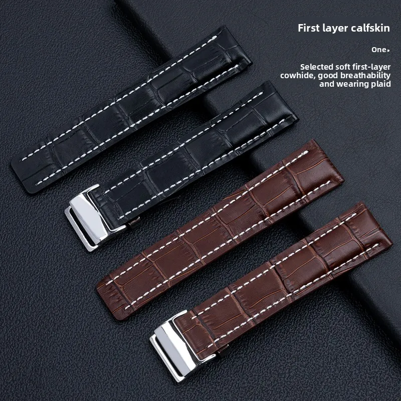 22MM 24MM Genuine leather watch strap For Breitling Aviation Timing Super Ocean Avenger Challenger Pilot watchband men Bracelet