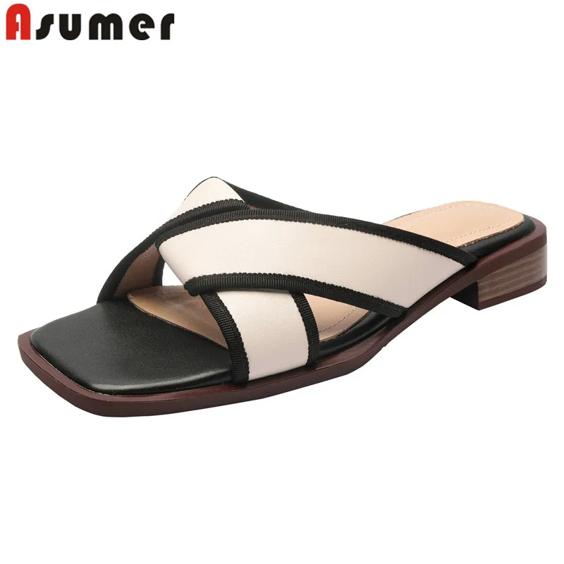 

ASUMER Size 34-43 New Sheepskin Genuine Leather Shoes Women's Slippers Low Heels Summer Shoes Fashion Ladies Casual Daily Shoes