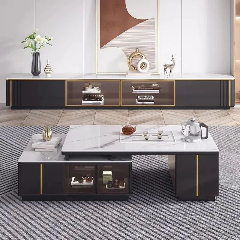 custom.Small-Unit Modern Minimalism Tea Table Kung Fu Coffee Table Teaware Brewing All-in-One Stone Slab Living Room Extension