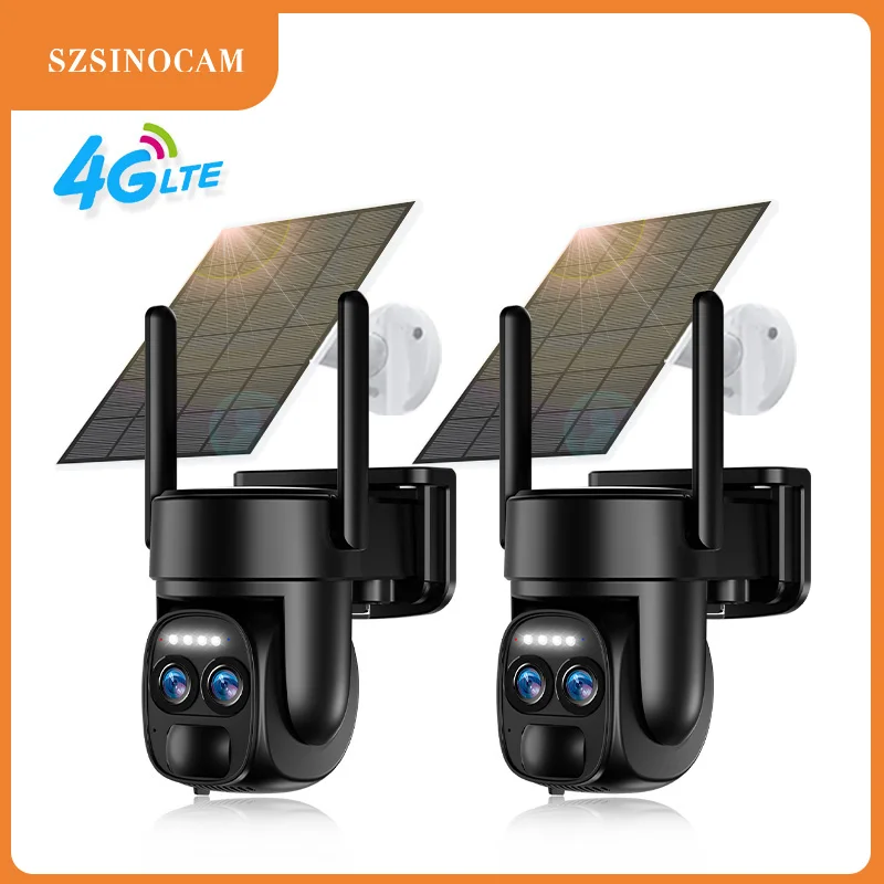 SZSINOCAM 2 caméras de sécurité extérieures 2K à double objectif avec batterie intégrée, panneau solaire, sans fil, caméra 4G EU, surveillance vidéo