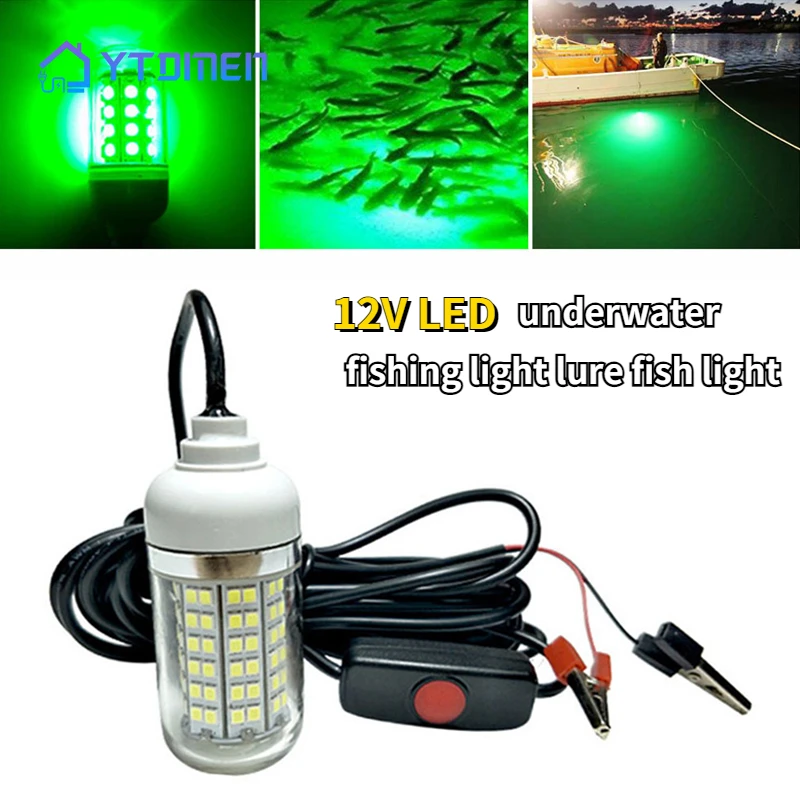 

12V LED Fishing Light 100W Ip68 Lure Fish Finder Lamp 108 leds 2835SMD Attracts Prawns Squid Krill 4 Colors Underwater Lights