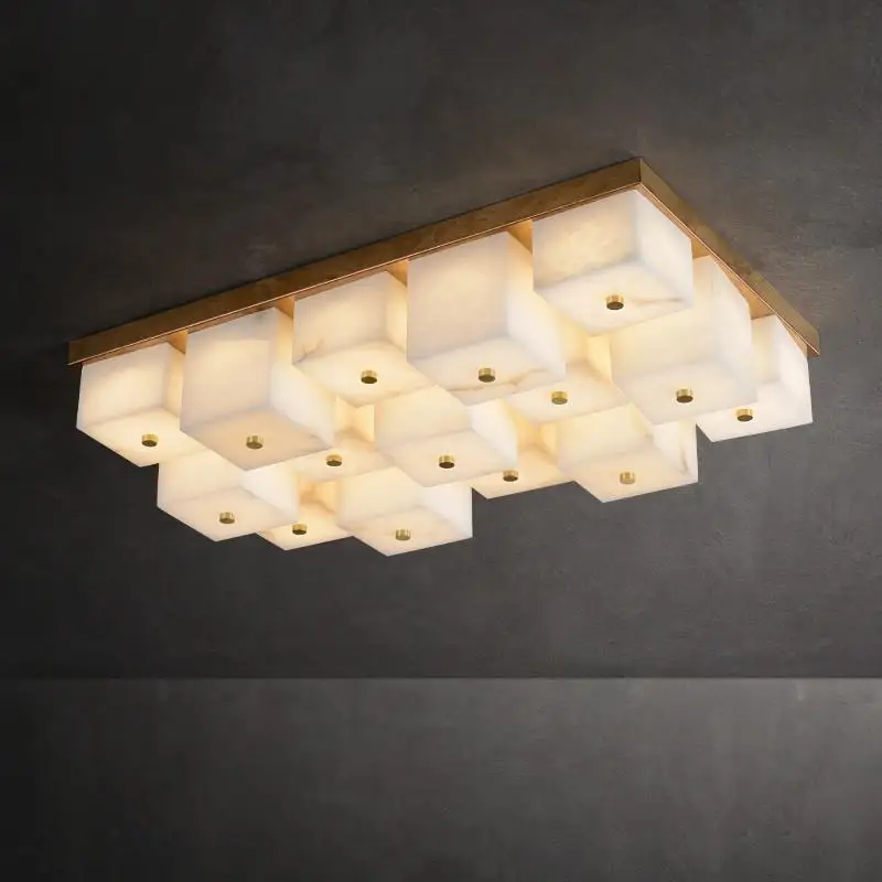 

REVEN Square Layer Modern Ceiling Light Chandelier Luster Brass & Marble Pendant Lamp for Living Dining Room Interior Decor