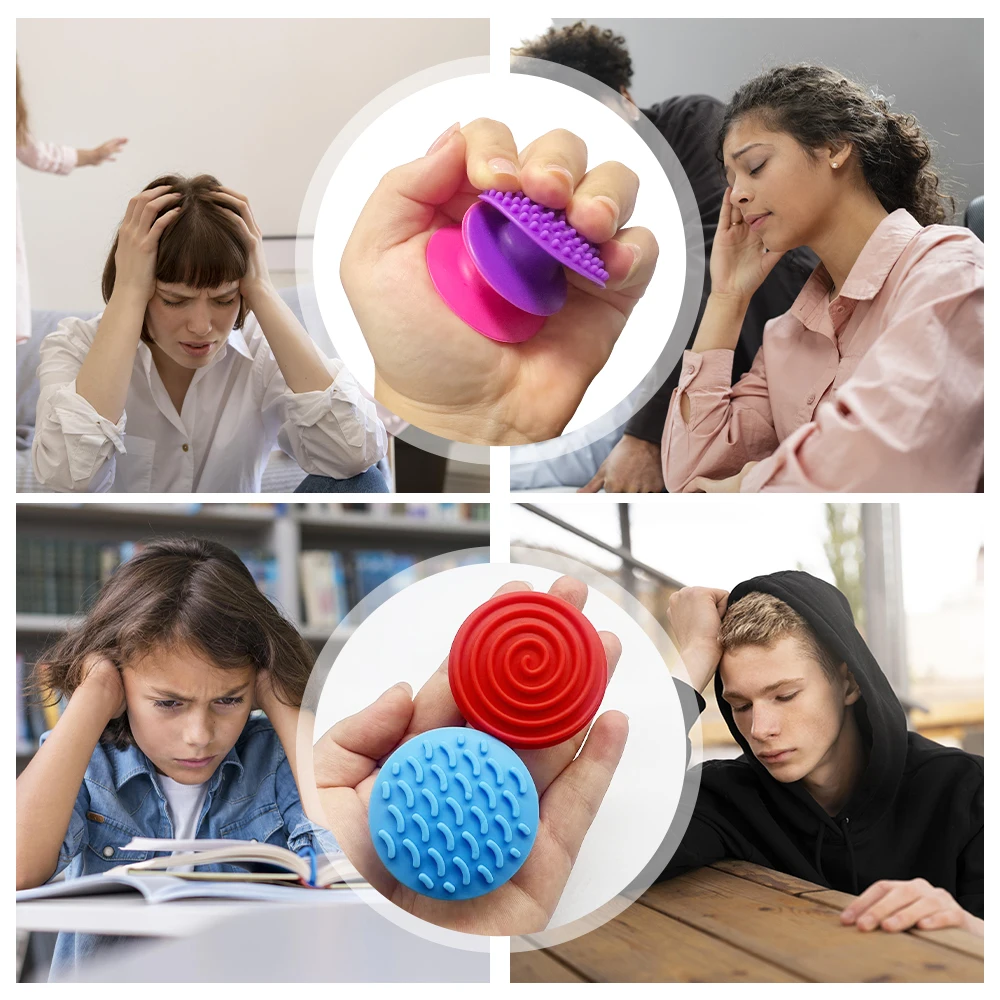 8 pçs sensorial brinquedos fidget silicone formas redondas texturizadas pedras de sucção autismo reconhecimento de cor espremer dedos massagem