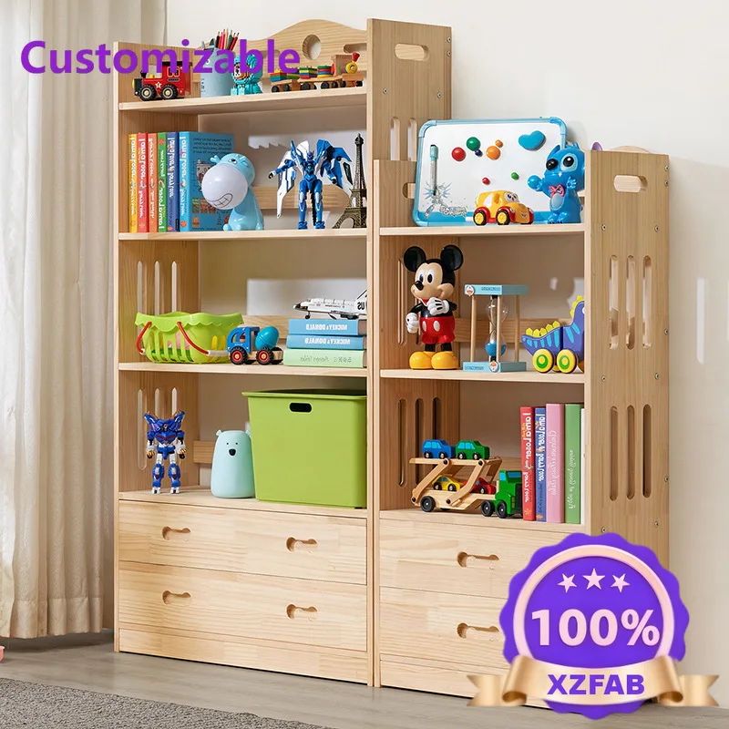 Factory Direct 2026 Simple solid wood bookshelf Floor-to-ceiling bookcase Children's reading area Picture book rack Wall shelf