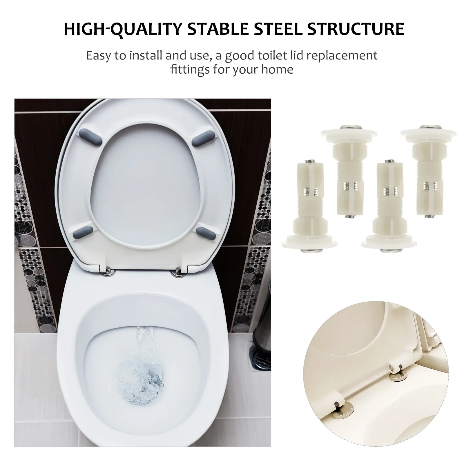 

4Sets Toilet Cover Parts Expanding Screw Set for Standard Toilet Lid Replacement Heavy Duty Rustproof Secure Fit Home Bathroom