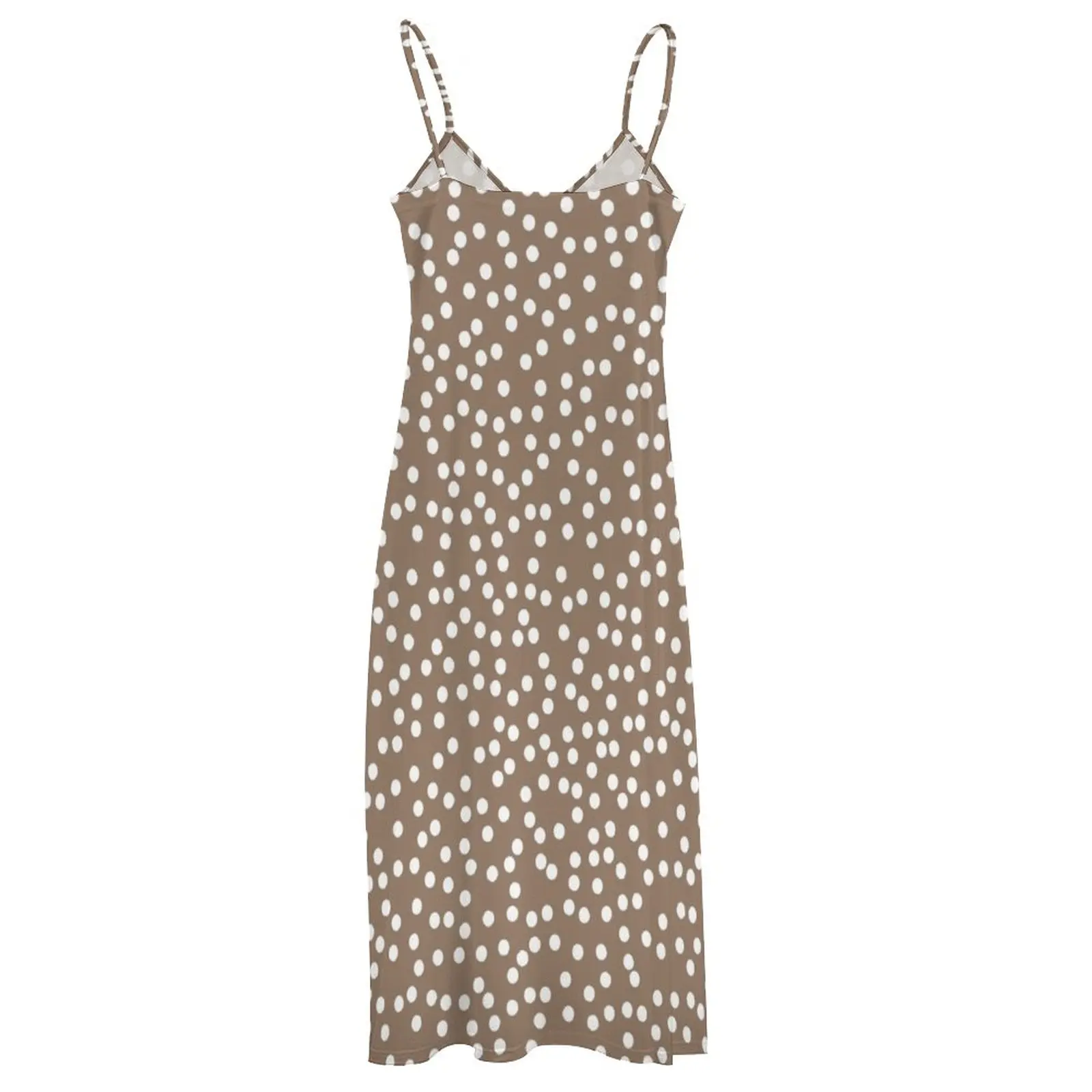 Mout Bruine En Witte Polka Dot Mouwloze Jurk Vrouw Kleding Casual Jurken Jurken Voor Vrouwen