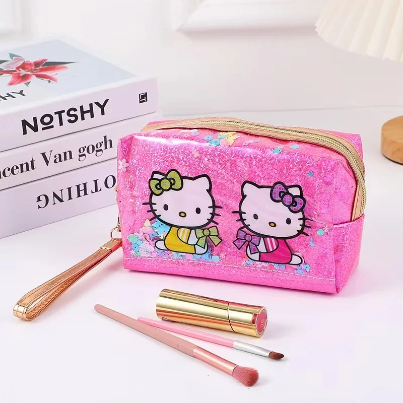 Hello Kitty Kawaii cekiny kosmetyczka Anime o dużej pojemności przenośna kreskówka kobiety makijaż etui do przechowywania artykułów piśmiennych piórnik