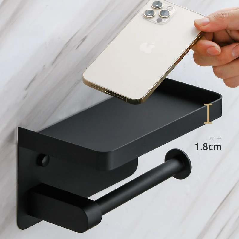 304 Stainless Steel Toilet Paper Holder & Phone Shelf Wall-Mounted for Bathroom/Kitchen No Drill Household/Public Use