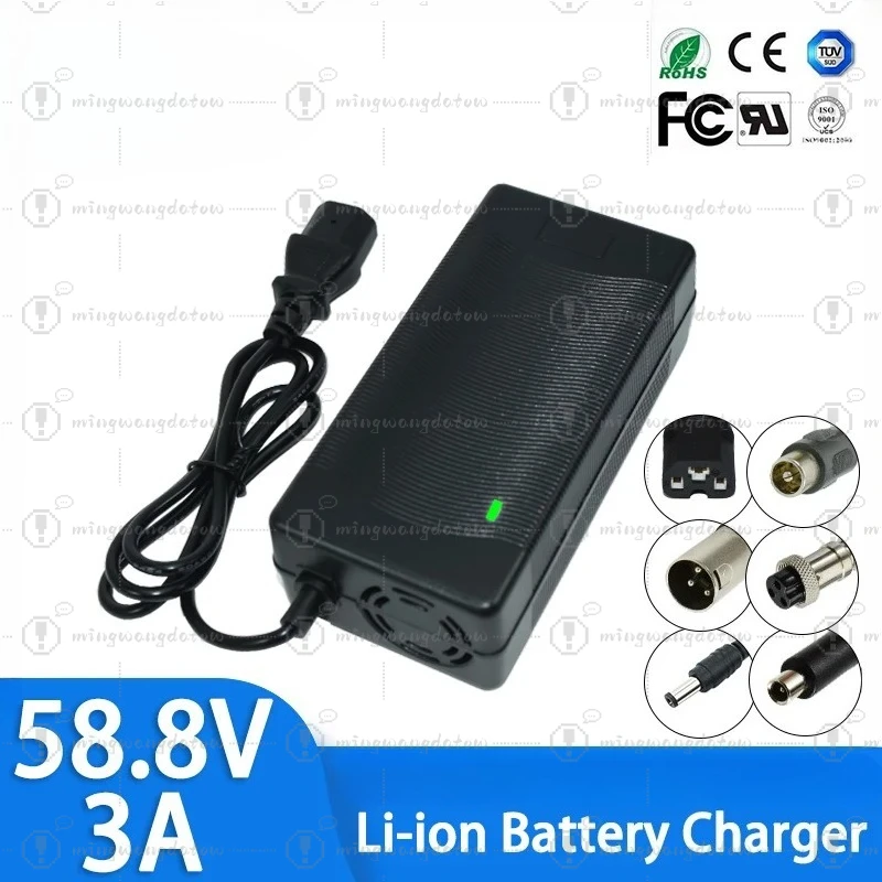 

Зарядное устройство 58.8V 3A для литиевых аккумуляторов 14S 51.8V 52V, высококачественное, мощное, с вентилятором охлаждения.