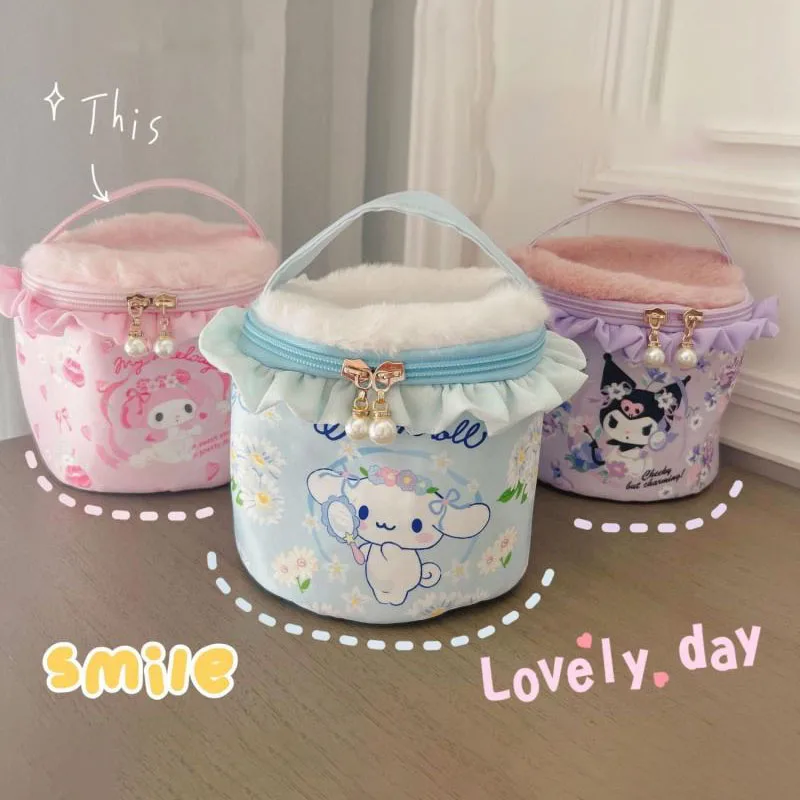 Sanrio Storage Bag Kawaii Mymelody Kuromi Large Capacity Cosmetic Storage Bag Portable Portable Cosmetic Bag Multi-Function