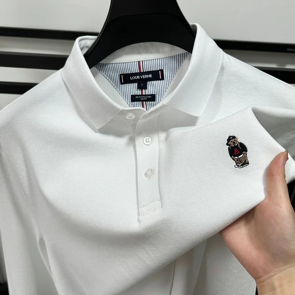 

Luxury fashion brand 100% cotton long sleeved polo shirt autumn new item teddy bear embroidery comfortable casual lapel T-shirt