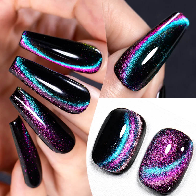 يجتمع عبر 7 مللي قوس قزح القط المغناطيسي هلام مسمار البولندية بريق الألوان فتحة المغناطيسي UV هلام LED مسمار الفن الورنيش مانيكير