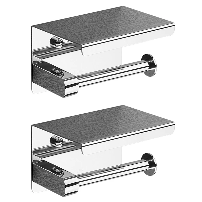 

2X SUS 304 Stainless Steel Toilet Paper Holder With Phone Shelf, Bathroom Tissue Holder Toilet Paper Roll Holder