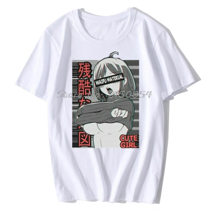 Ahegao Anime Cute Girl Ecchi Waifu Material, Gift For Lewd Otaku T-Shirt Men Cotton Tshirt Hip Hop T Shirt Tees Harajuku Funny