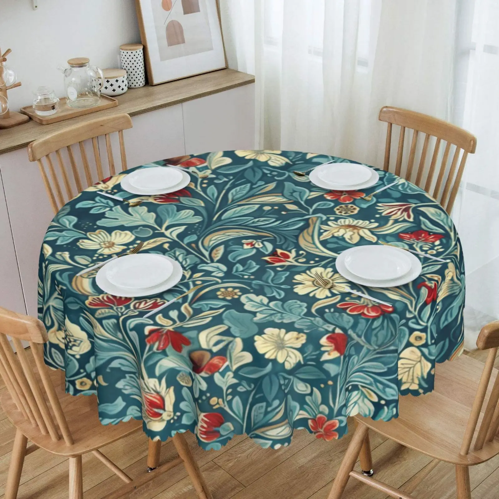 1 Piece, Vintage-Style Floral Pattern Printed Tablecloth + 4 Self-Adhesive Stickers, Embossed Edges, Suitable for Home Kitchen, Living Room Dining Table, Balcony Coffee Table, Holiday Party Tabletop Decoration Tablecloth, Outdoor Picnic Courtyard Decoration, Coffee Table Tabletop Decoration, Perfect Gift, Holiday Party Decoration, Spring, Summer, Autumn, Winter Decoration-H026