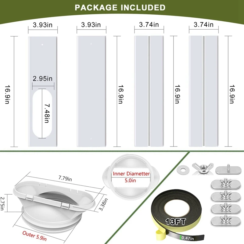 

AC Window Kit With 2-In-1 Coupler For Exhaust Hose With 5.0Inch Or 5.9Inch Diameter, Air Conditioner Window Vent Kit