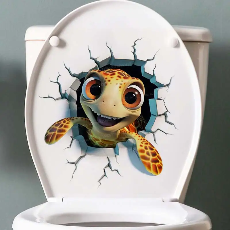 Turtle Toilet Sticker Bathroom Toilet Cover Sticker Wall Stickers Animal Wc Accessories Funny For Home BathRoom Decoration S138