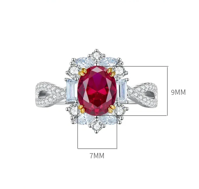 2CT Lab Grown Ruby Ring For Women 925 Sterling Silver 18k Gold Plated Ring Women Party Wedding Jewlery Engagement Lady Gift